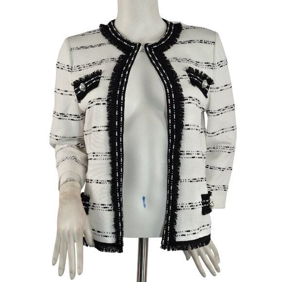 Ming Wang Jackets & Blazers - Ming Wang Women's Size XS Striped Blazer Jacket Black White ¾ Sleeve (42)